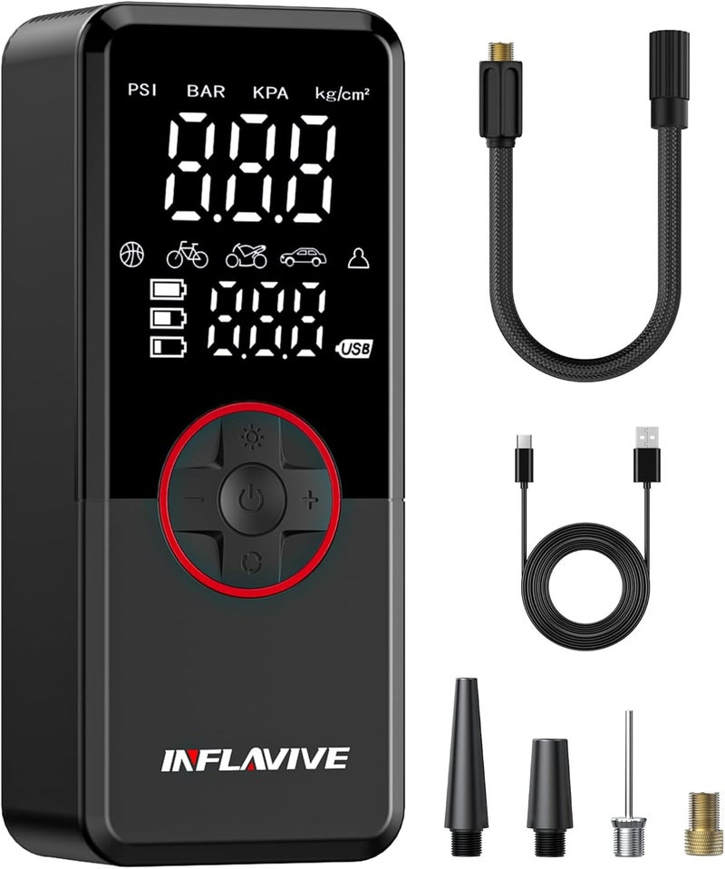 InflaVive Tire Inflator Portable Air Compressor, 3X Fast Inflate Cordless Air Pump for Car Tires with LED Light, 150PSI Portable Electric Pump with Digital Pressure Gauge, for Bike Motorcycle Car Ball - Image 1